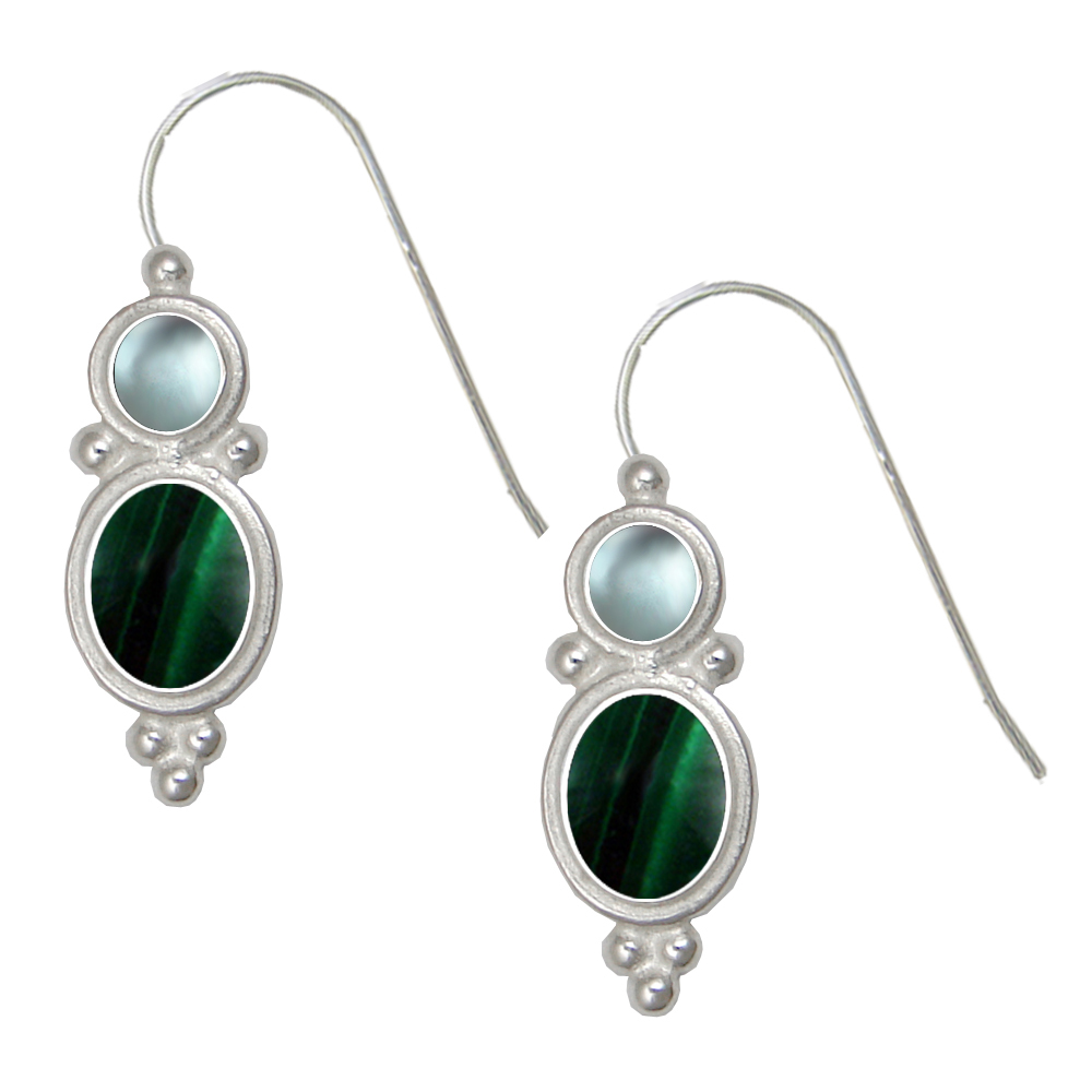 Sterling Silver Drop Dangle Earrings Malachite And Blue Topaz